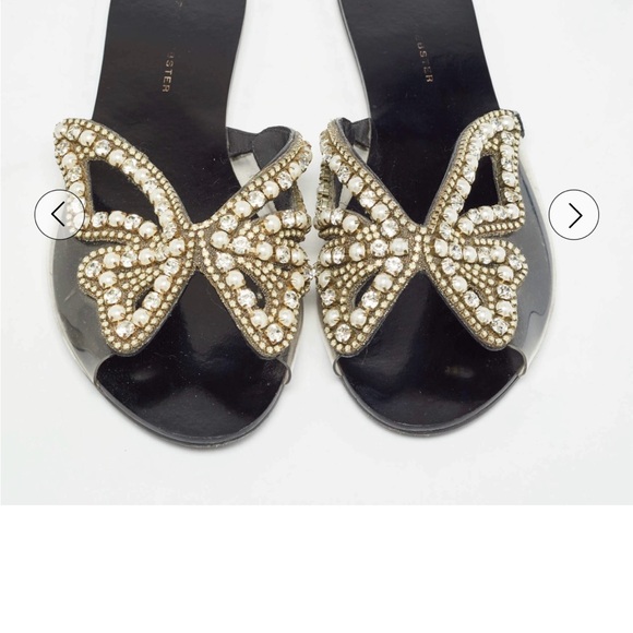 Sophia Webster Shoes - Sophia Webster Black Sandals with Gold and Pearl Butterfly Appliques